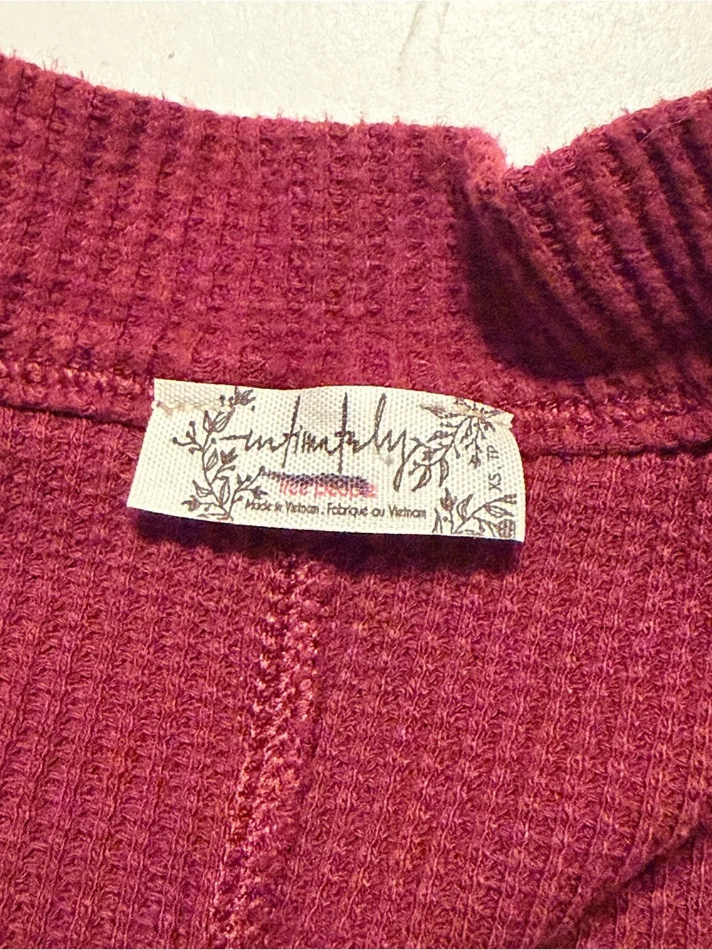 ⁠Intimately Free People Womens XS Burgundy Faux Wrap Ribbed Thermal Bodysuit